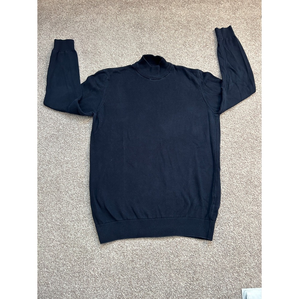 LC Waikiki Mock Neck Sweater Mens Size M Navy Blue Excellent Cotton Knit Basic
